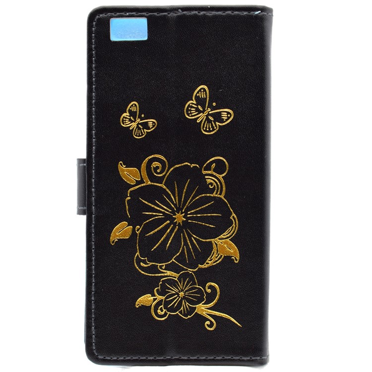 Gilding Butterfly Flower Leather Wallet Cover for Huawei Ascend P8 Lite - Black-2