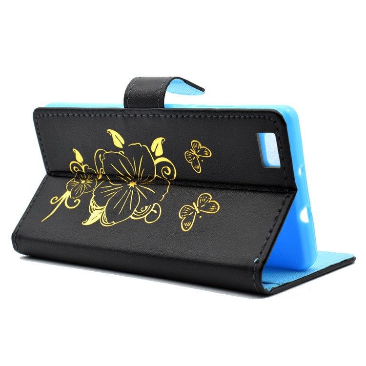 Gilding Butterfly Flower Leather Wallet Cover for Huawei Ascend P8 Lite - Black-3