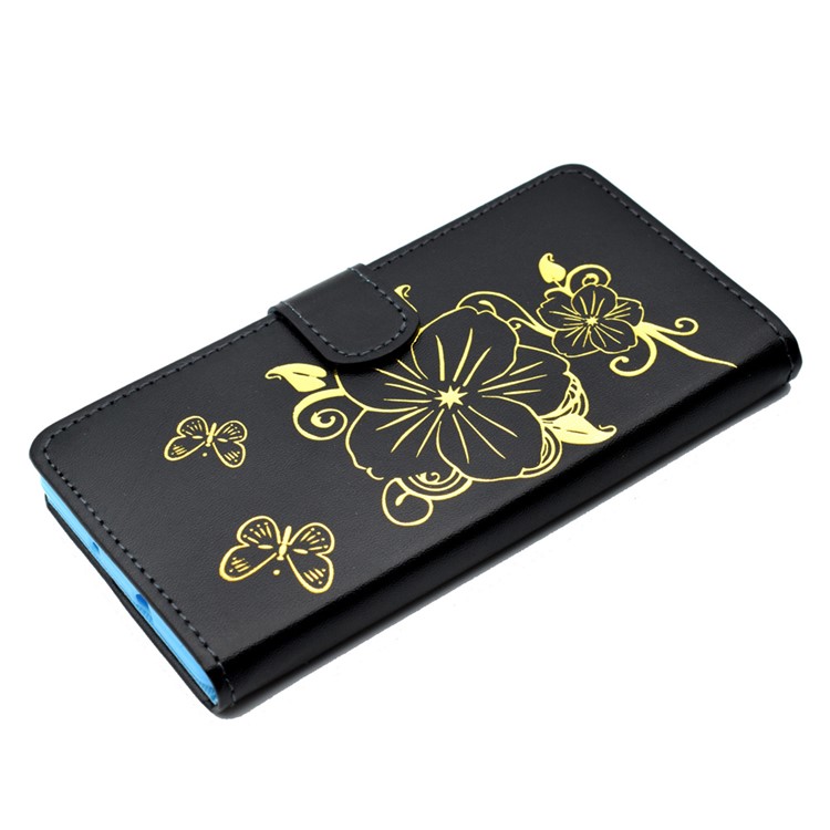 Gilding Butterfly Flower Leather Wallet Cover for Huawei Ascend P8 Lite - Black-5