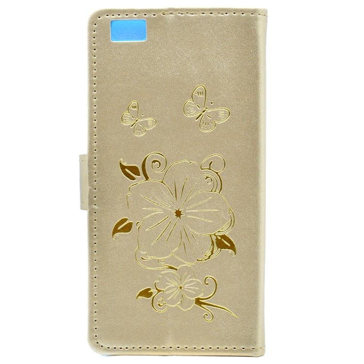For Huawei Ascend P8 Lite Gilding Butterfly Flower Leather Cover Card Holder - Gold-2