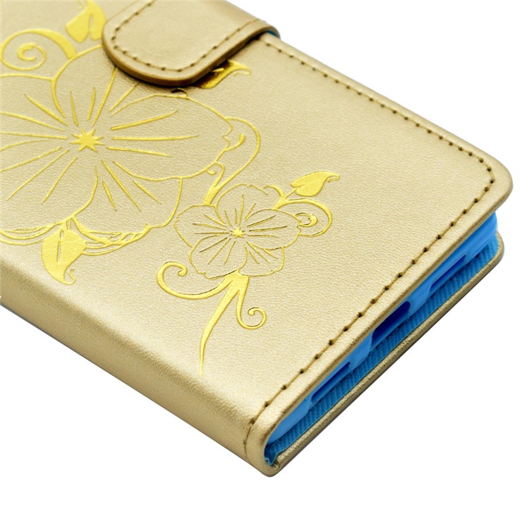 For Huawei Ascend P8 Lite Gilding Butterfly Flower Leather Cover Card Holder - Gold-4
