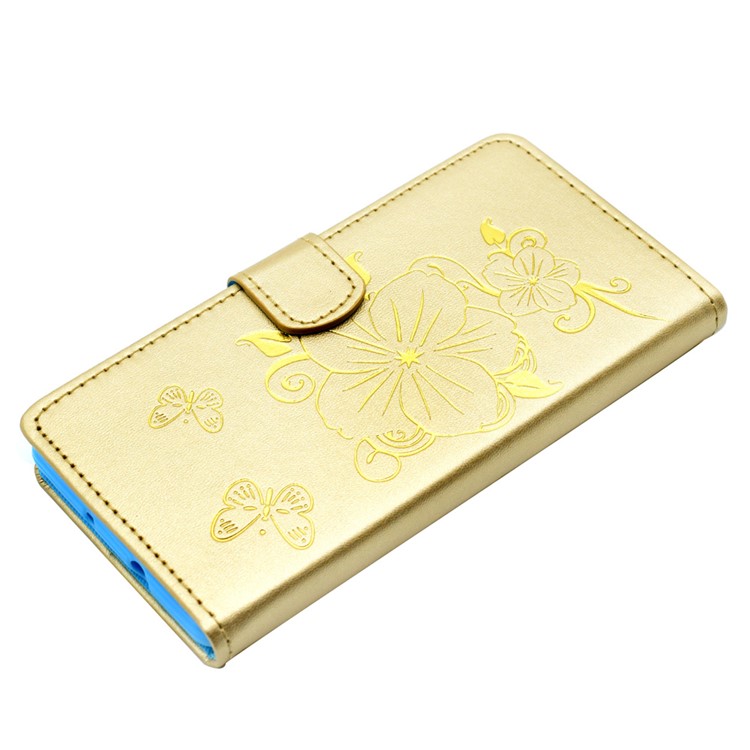 For Huawei Ascend P8 Lite Gilding Butterfly Flower Leather Cover Card Holder - Gold-5
