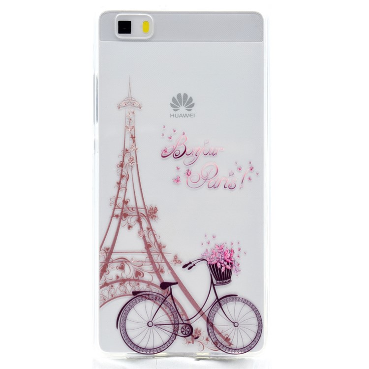 Soft TPU Skin Patterned Cover for Huawei Ascend P8 Lite - Eiffel Tower and Bike-1