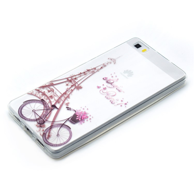 Soft TPU Skin Patterned Cover for Huawei Ascend P8 Lite - Eiffel Tower and Bike-2