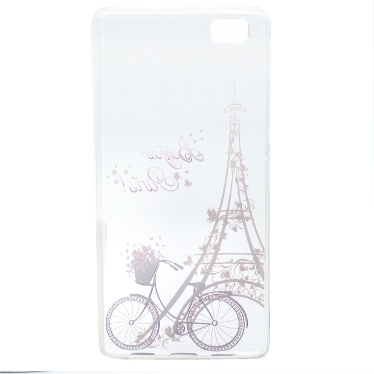 Soft TPU Skin Patterned Cover for Huawei Ascend P8 Lite - Eiffel Tower and Bike-5