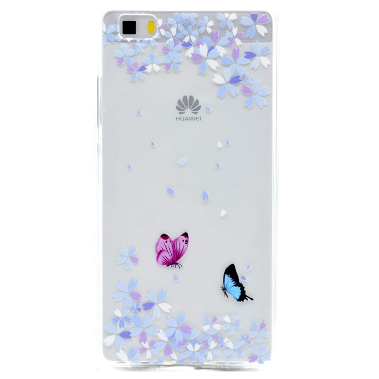 Soft TPU Patterned Back Case for Huawei Ascend P8 Lite - Butterflies and Flowers-1