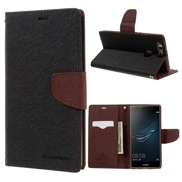 MERCURY GOOSPERY Leather Wallet Cover for Huawei P9 Plus - Brown / Black-1