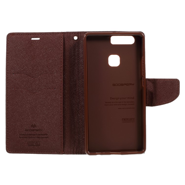 MERCURY GOOSPERY Leather Wallet Cover for Huawei P9 Plus - Brown / Black-11