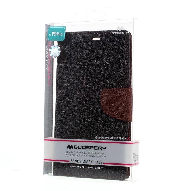 MERCURY GOOSPERY Leather Wallet Cover for Huawei P9 Plus - Brown / Black-12