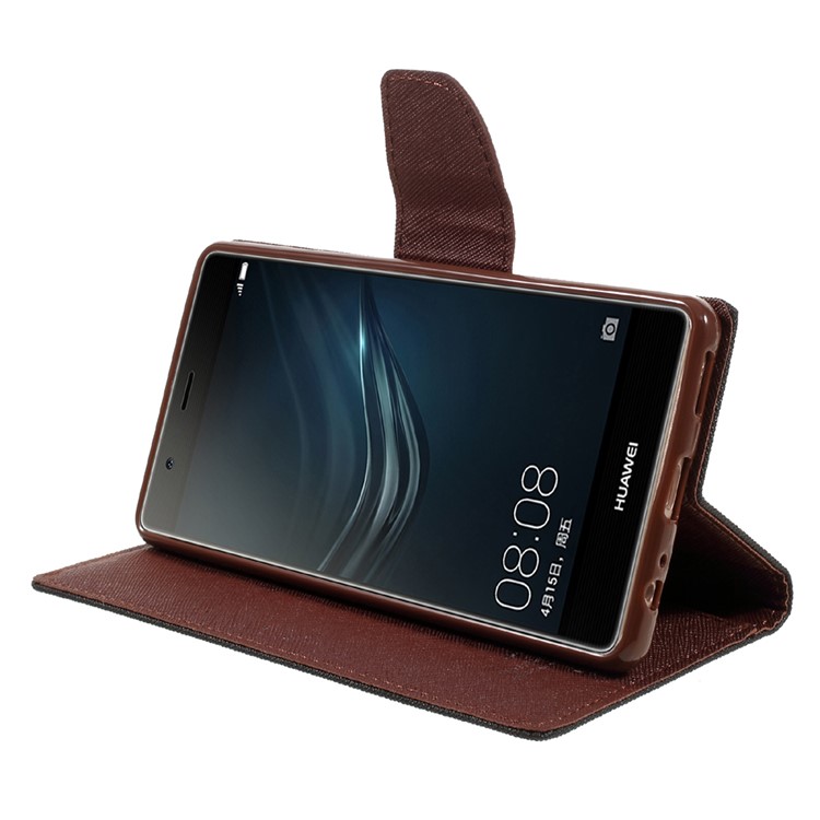 MERCURY GOOSPERY Leather Wallet Cover for Huawei P9 Plus - Brown / Black-4
