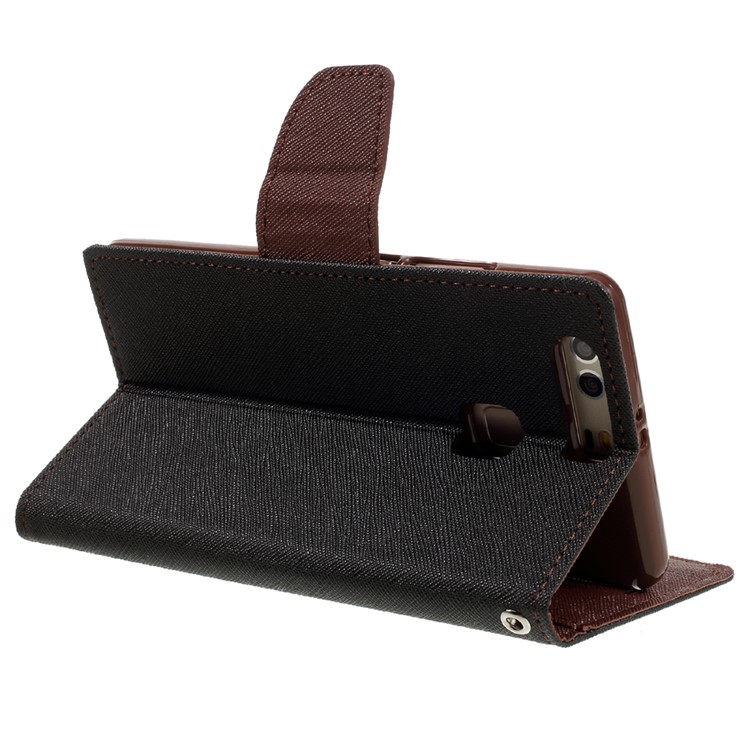 MERCURY GOOSPERY Leather Wallet Cover for Huawei P9 Plus - Brown / Black-5
