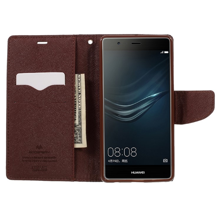 MERCURY GOOSPERY Leather Wallet Cover for Huawei P9 Plus - Brown / Black-6