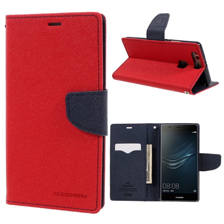 MERCURY GOOSPERY Leather Wallet Case Cover for Huawei P9 Plus - Red-1