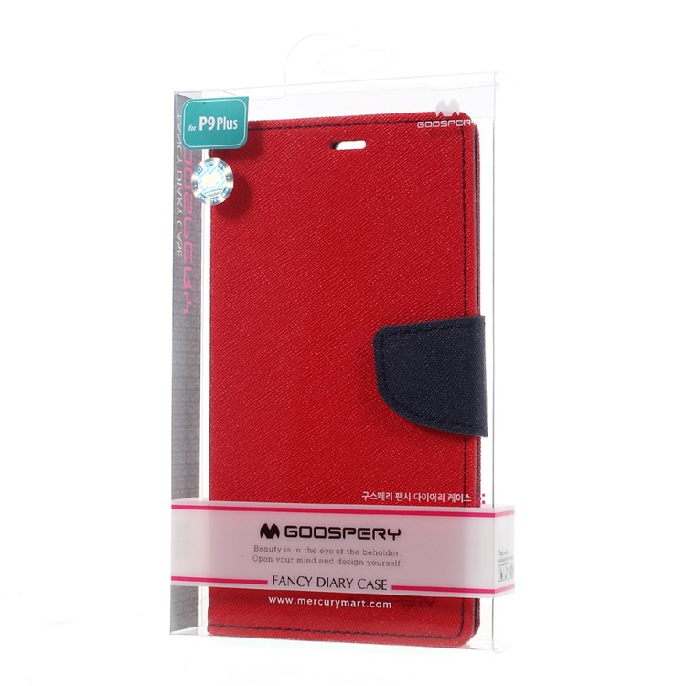 MERCURY GOOSPERY Leather Wallet Case Cover for Huawei P9 Plus - Red-12