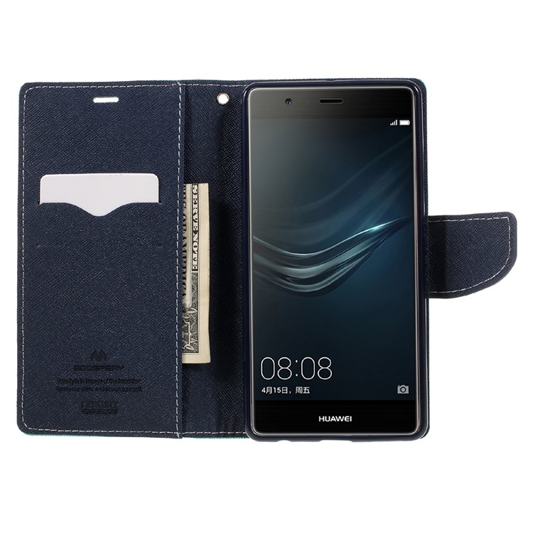 MERCURY GOOSPERY Leather Card Holder Case for Huawei P9 Plus - Cyan-6