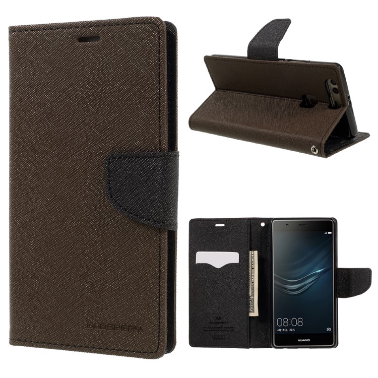 MERCURY GOOSPERY Phone Leather Wallet Case for Huawei P9 Plus - Brown-1