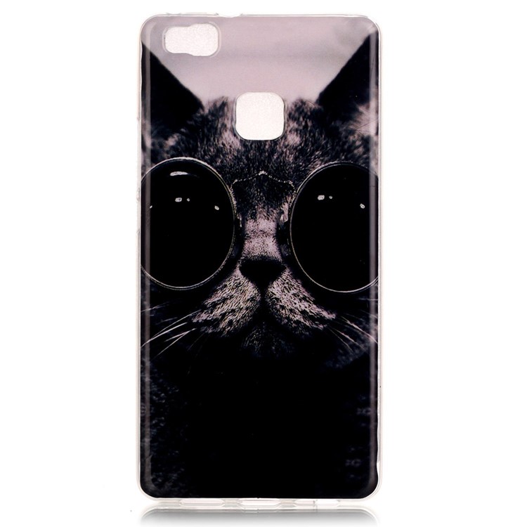 Soft IMD TPU Shell Case for Huawei P9 Lite - Adorable Cat Wearing Glasses-1