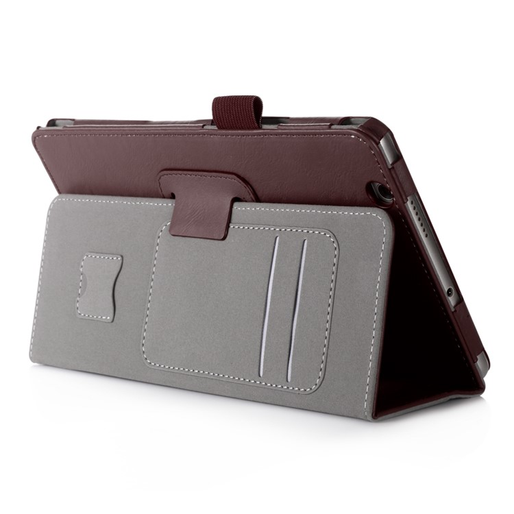 Leather Card Slot Stand Shell with Elastic Strap for Huawei MediaPad M3 8.4 - Brown-4