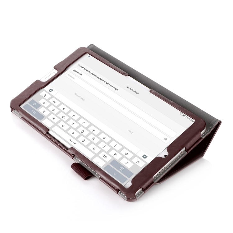 Leather Card Slot Stand Shell with Elastic Strap for Huawei MediaPad M3 8.4 - Brown-6