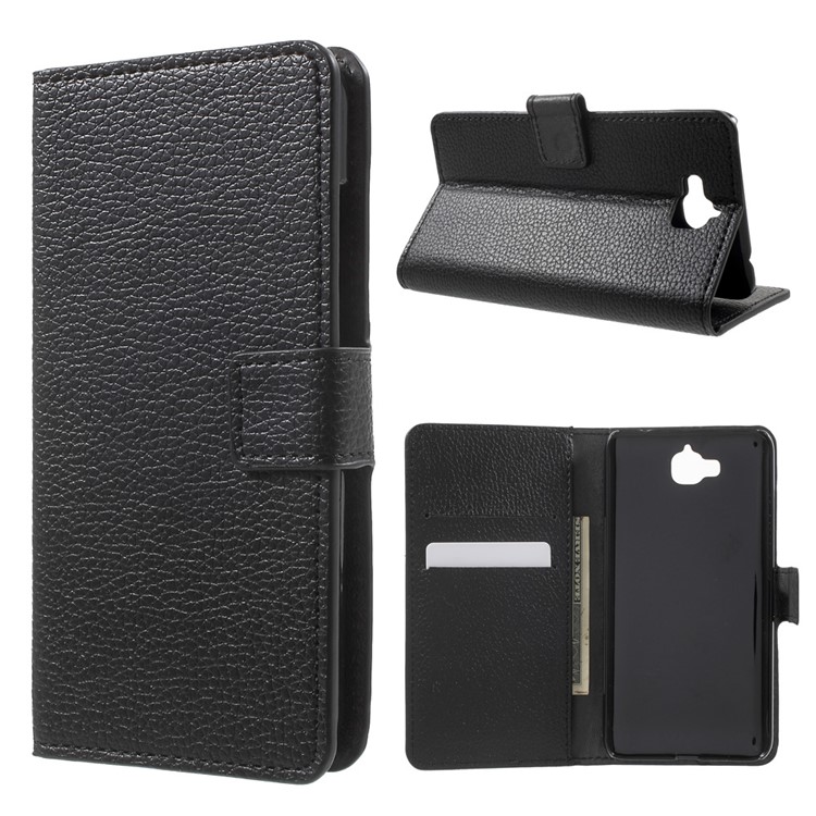 Litchi Texture Leather Wallet Case for Huawei Y6 Pro / Enjoy 5 - Black-1