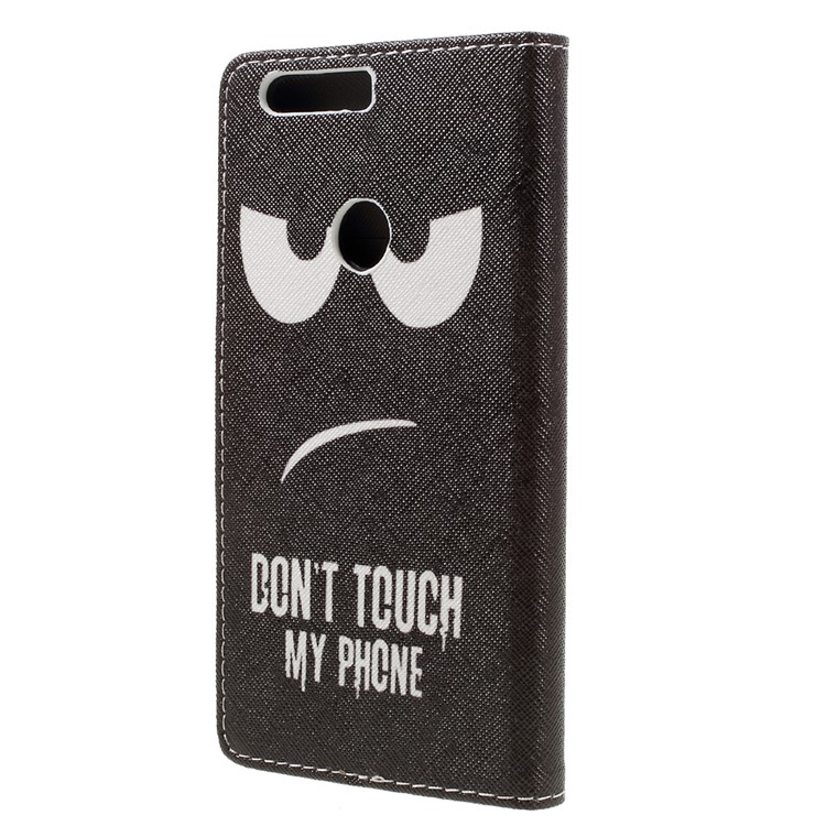 Patterned Leather Wallet Case for Huawei Honor 8 - Angry Face and Warning Words-2