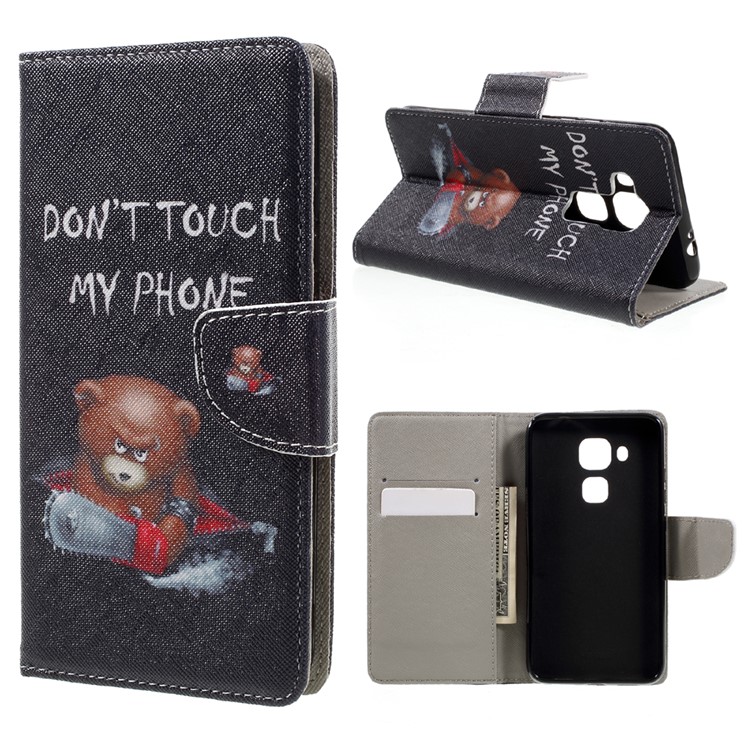 Patterned Leather Case for Huawei Nova Plus/G9 Plus/Maimang 5 - Warning Words and Cool Bear-1