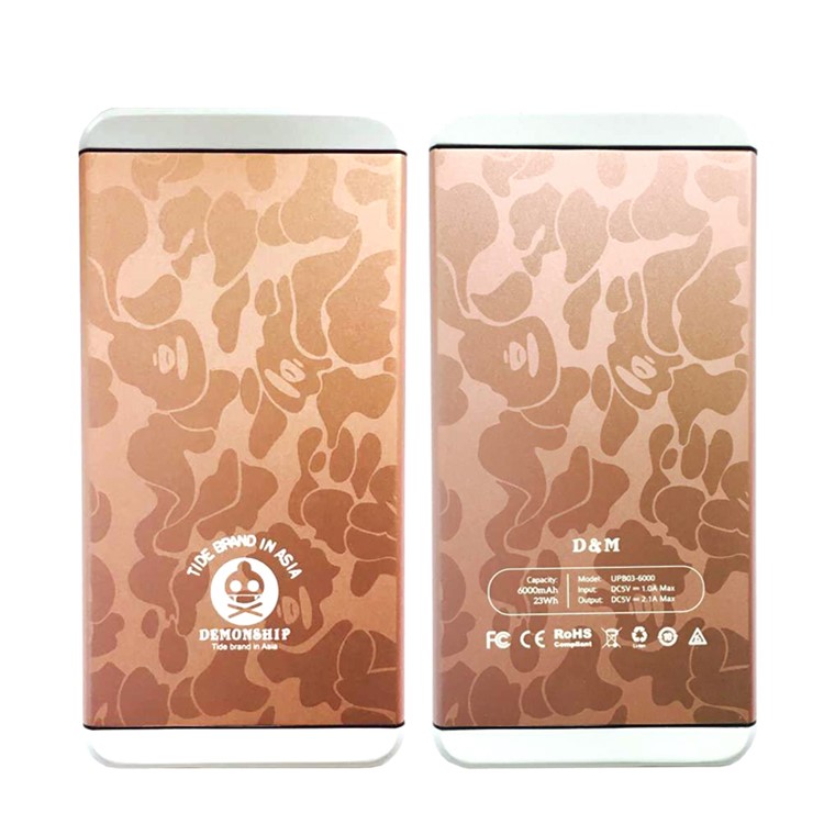 D&M 2-Port USB 6000mAh Metal Portable Power Bank - Cow Pattern / Rose Gold-1