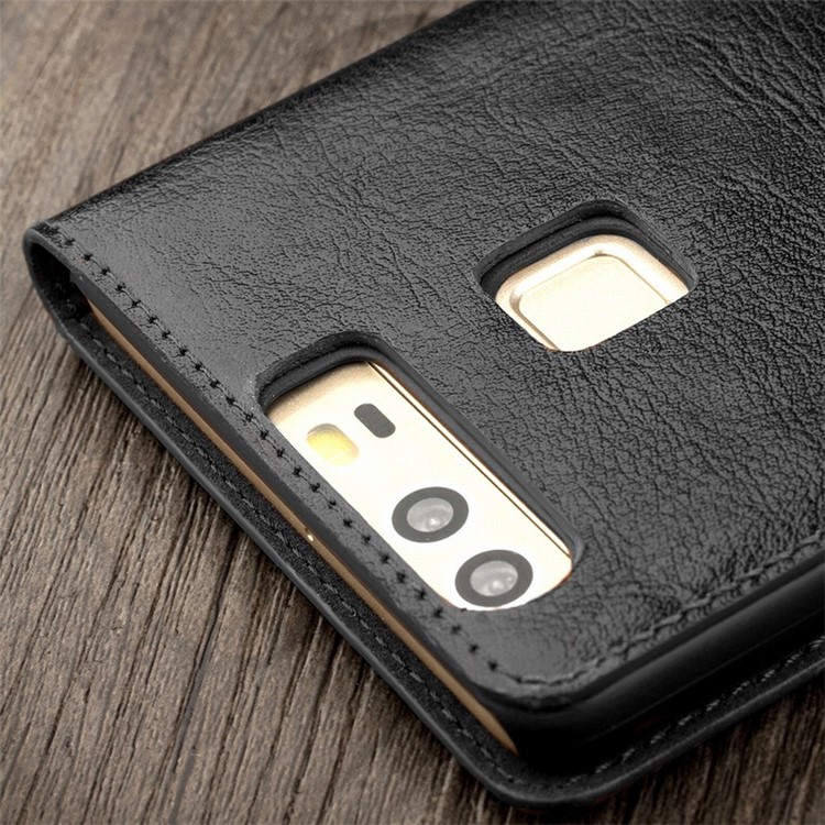 QIALINO Genuine Leather Case with Card Slot for Huawei P9 - Black-4
