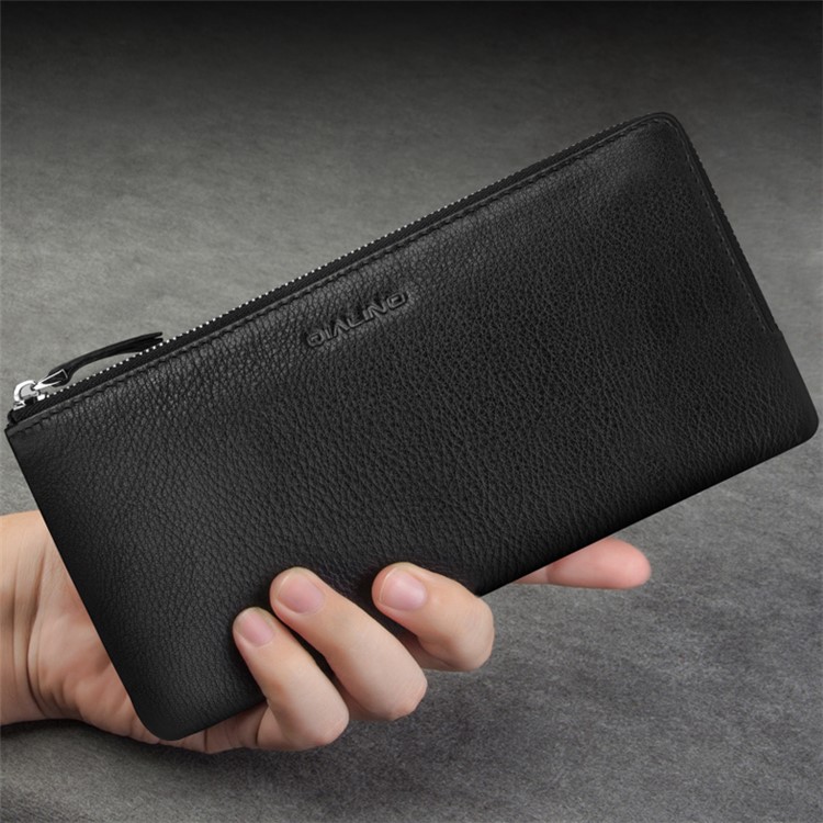 QIALINO Litchi Grain Leather Wallet Pouch Clutch for Huawei Mate8/Mate7 Etc - Black-3