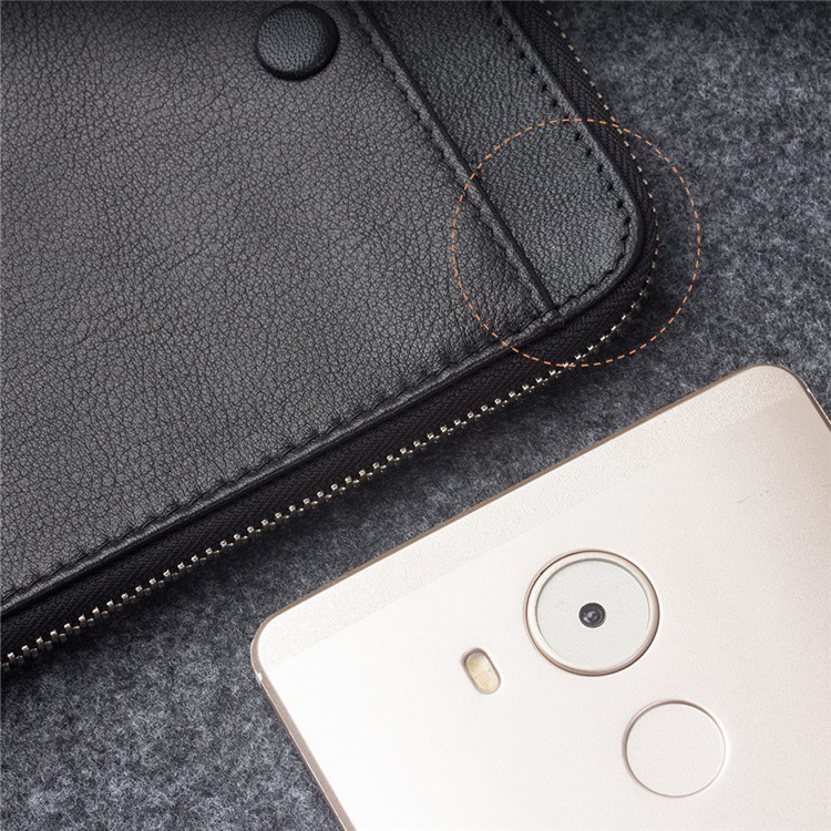 QIALINO Litchi Grain Leather Wallet Pouch Clutch for Huawei Mate8/Mate7 Etc - Black-6