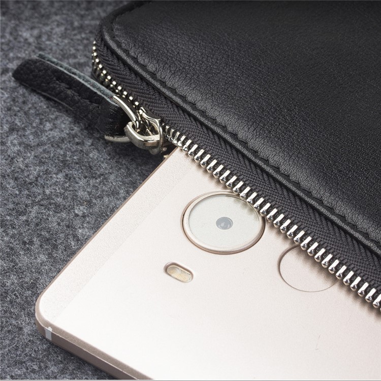 QIALINO Litchi Grain Leather Wallet Pouch Clutch for Huawei Mate8/Mate7 Etc - Black-7