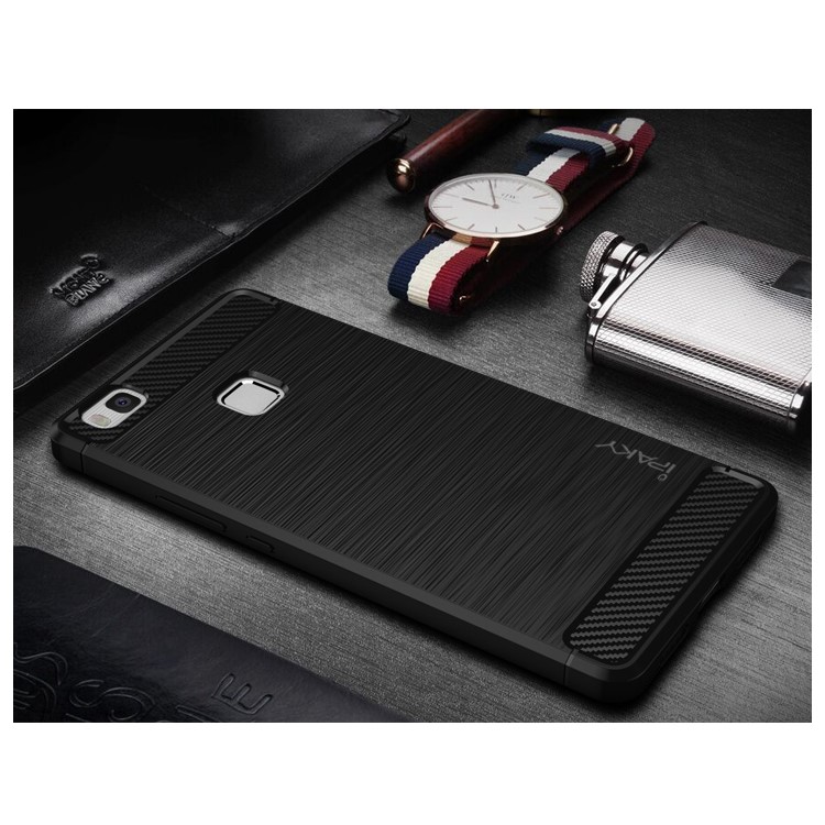 IPAKY Brushed TPU Case for Huawei P9 Lite / G9 Lite with Carbon Fiber Decorated - Black-1