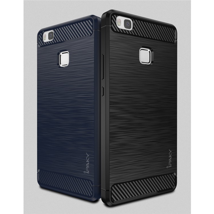 IPAKY Brushed TPU Case for Huawei P9 Lite / G9 Lite with Carbon Fiber Decorated - Black-4