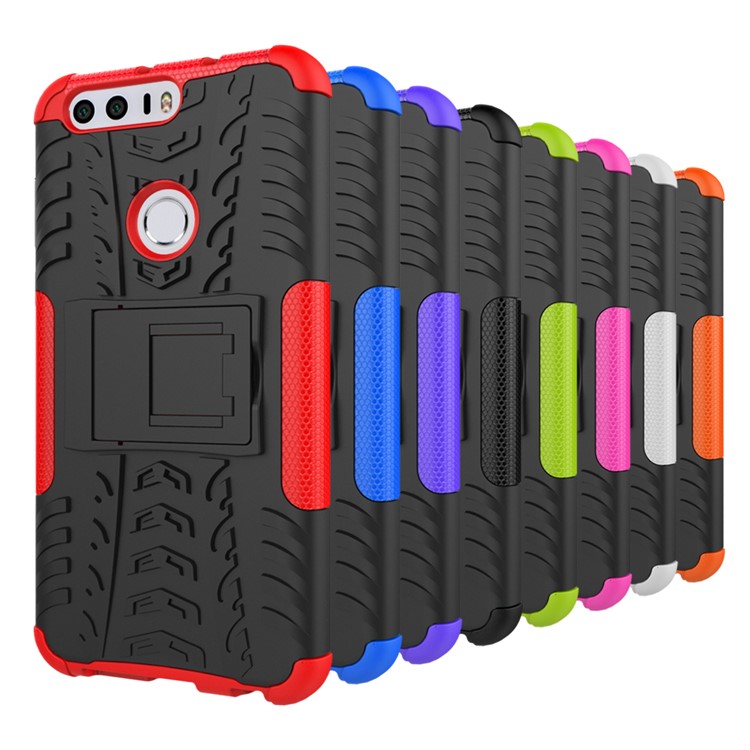 Anti-slip PC + TPU Combo Case with Kickstand for Huawei Honor 8 - Red-3