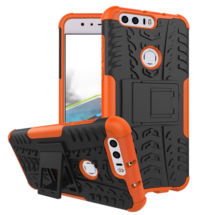 Anti-slip PC + TPU Phone Hybrid Case with Kickstand for Huawei Honor 8 - Orange