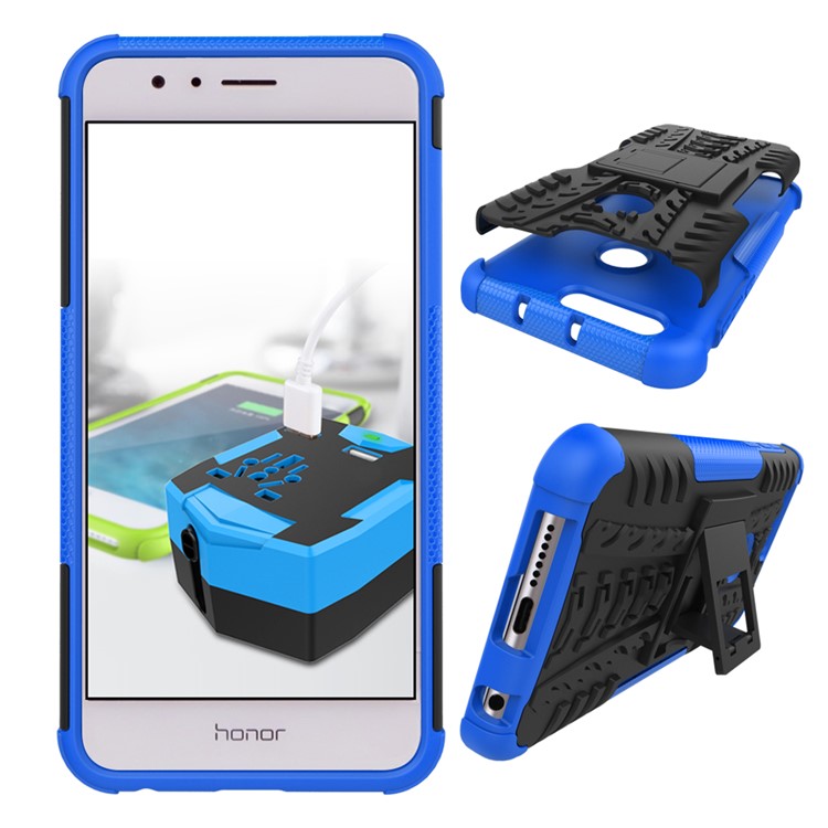 anti-Lapsus PC + TPU Combo Shell mit Kickstand für Huawei Ehre 8 - Blau-2