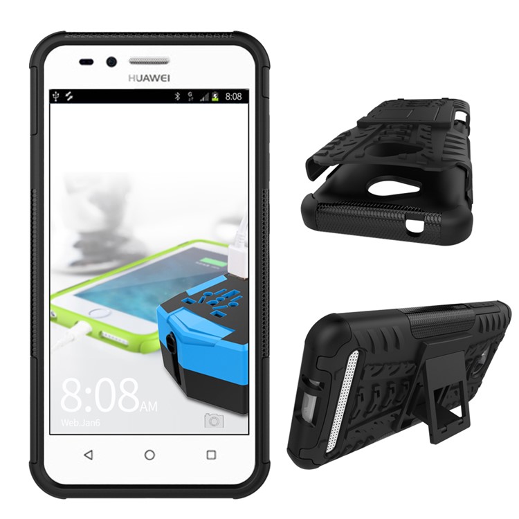 Anti-slip PC + TPU Hybrid Case with Kickstand for Huawei Y3 II / Y3II - Black-2