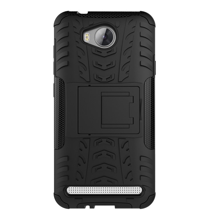 Anti-slip PC + TPU Hybrid Case with Kickstand for Huawei Y3 II / Y3II - Black-4