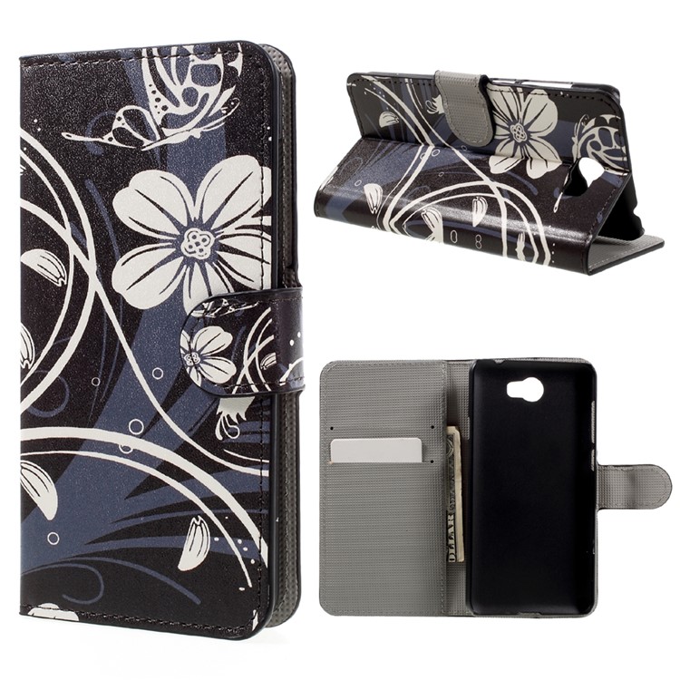Patterned Wallet Leather Flip Case for Huawei Ascend Y511 - Butterfly Flower-1