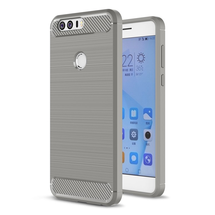Carbon Fibre Brushed TPU Shell Case for Huawei Honor 8 - Grey-1