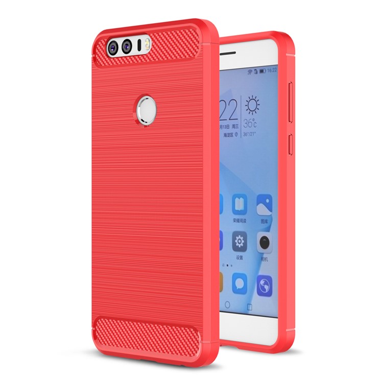 Carbon Fiber gebürstet TPU Telefon Fall für Huawei Ehre 8 - Rot-1