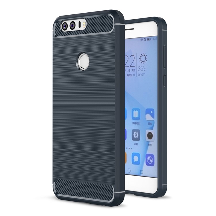 Kohlefaser Gebürstet TPU Schutzhülle Für Huawei Ehre 8 - Dunkelblau-1