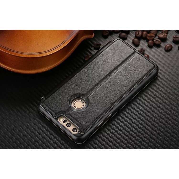 For Huawei Honor 8 View Window Stand Leather Case Cover - Black-2