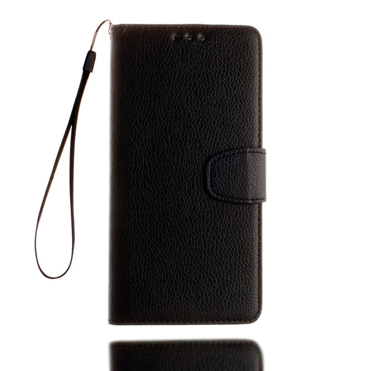 Litchi Texture Leather Wallet Case for Huawei Y6II / Honor 5A with Hand Strap - Black-2