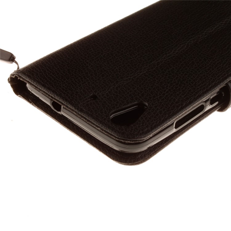 Litchi Texture Leather Wallet Case for Huawei Y6II / Honor 5A with Hand Strap - Black-5