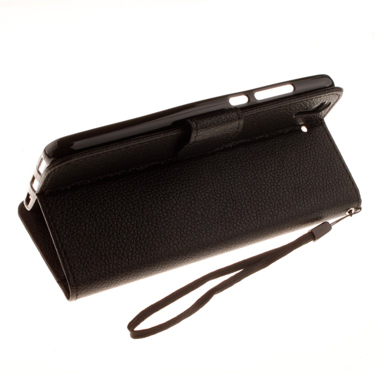 Litchi Texture Leather Wallet Case for Huawei Y6II / Honor 5A with Hand Strap - Black-6