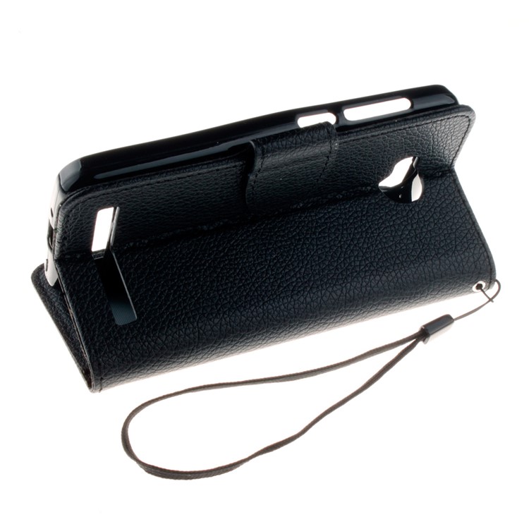 Litchi Skin Leather Wallet Case for Huawei Y3 II / Y3II - Black-6