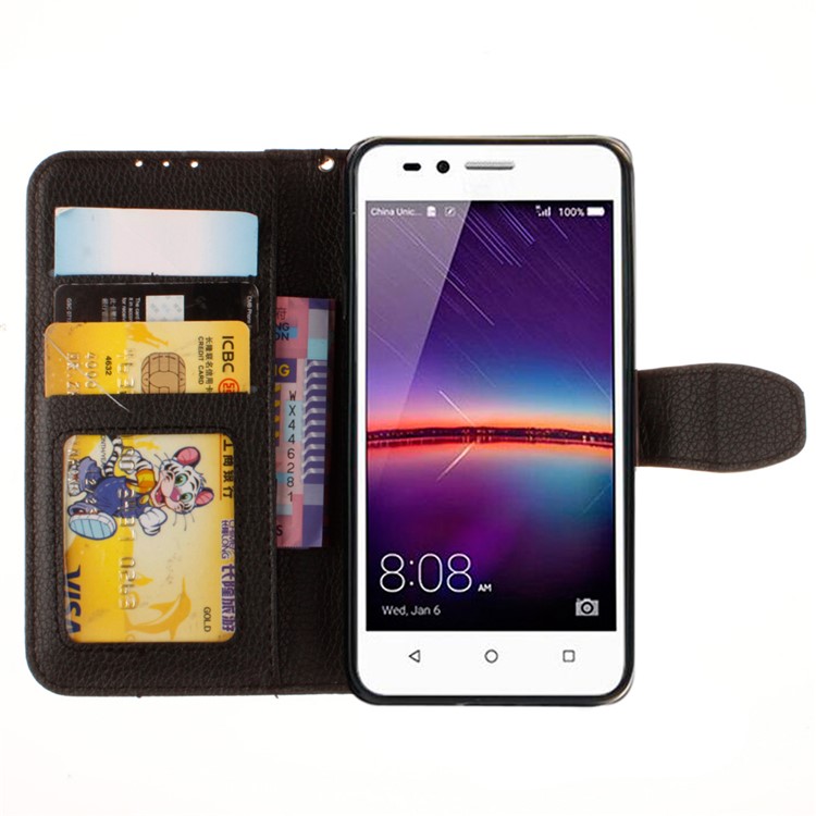 Litchi Skin Leather Wallet Case for Huawei Y3 II / Y3II - Black-8