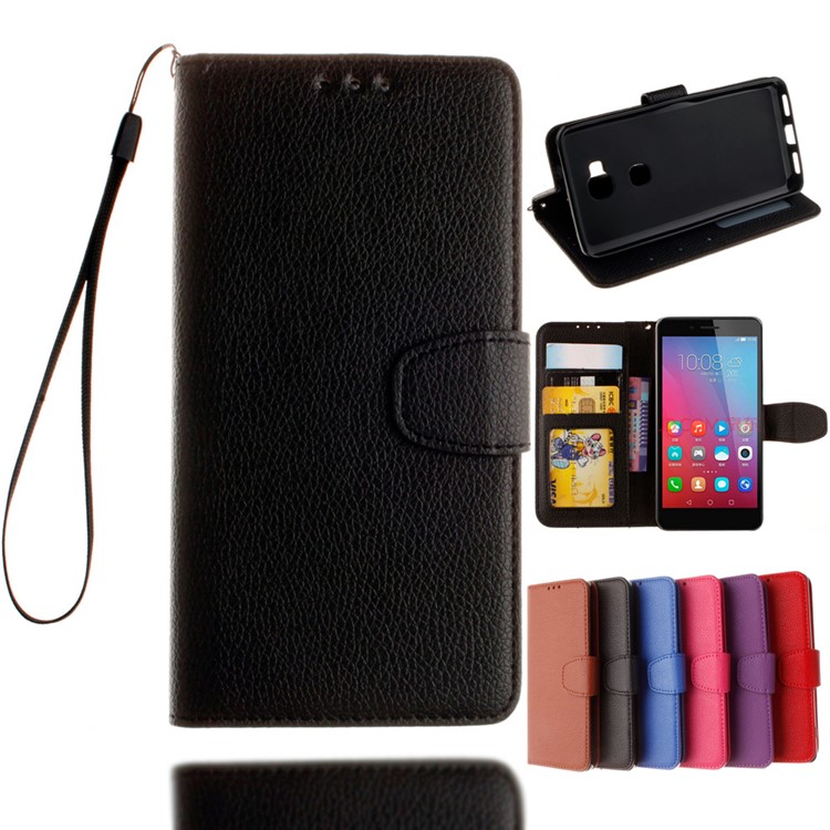 Lychee Texture Leather Wallet Case for Huawei Honor Play 5X / Honor 5X - Black-1