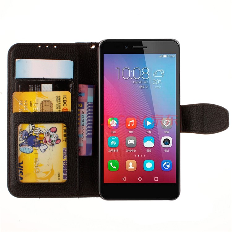 Lychee Texture Leather Wallet Case for Huawei Honor Play 5X / Honor 5X - Black-8